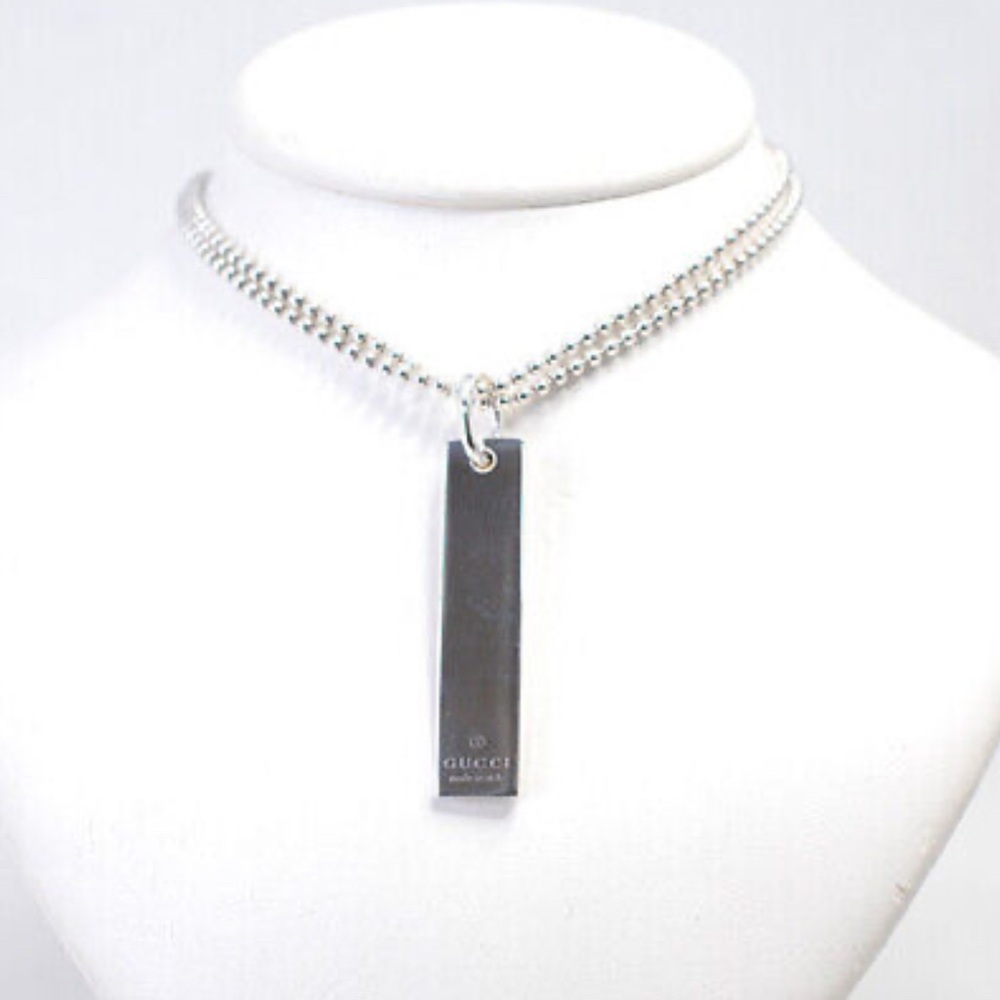 Gucci Bar Tag Double Strand Sterling Silver necklace - Picture 8 of 9